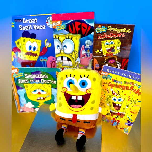 SPONGEBOB SQUAREPANTS NICK JR VINTAGE BUNDLE CUDDLE PLUSH & 5 SPONGEBOB BOOKS - Picture 3 of 15